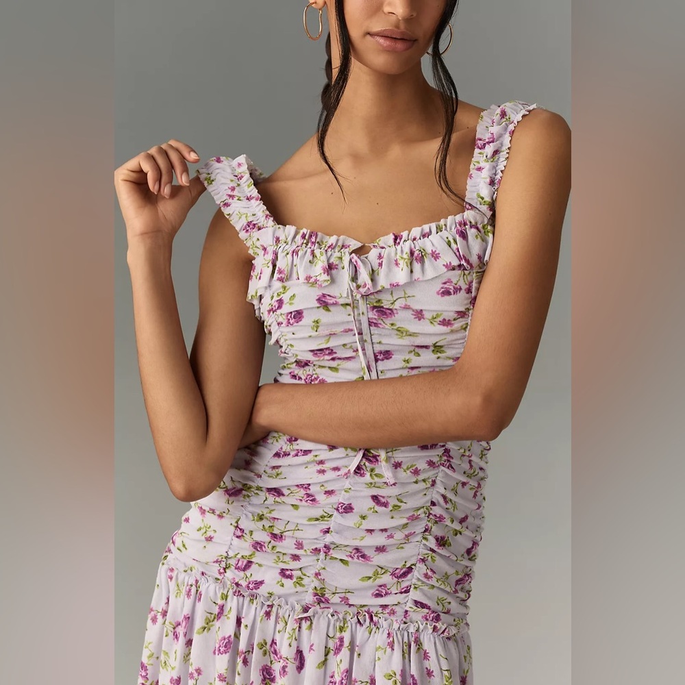 By Anthropologie Sleeveless Square-Neck Ruched Mini Dress - Picture 2 of 8